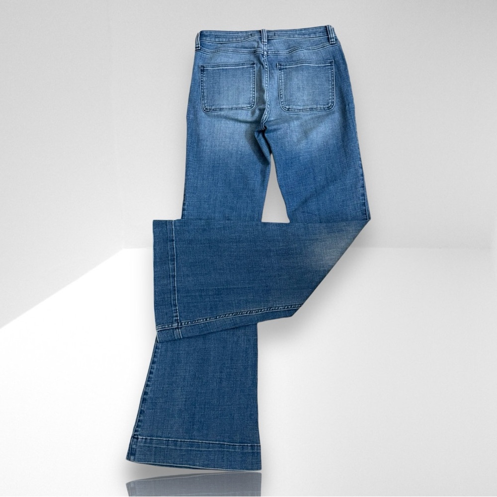 Women's Blue Flared Jeans - Classic Mid Wash - Picture 3 of 11